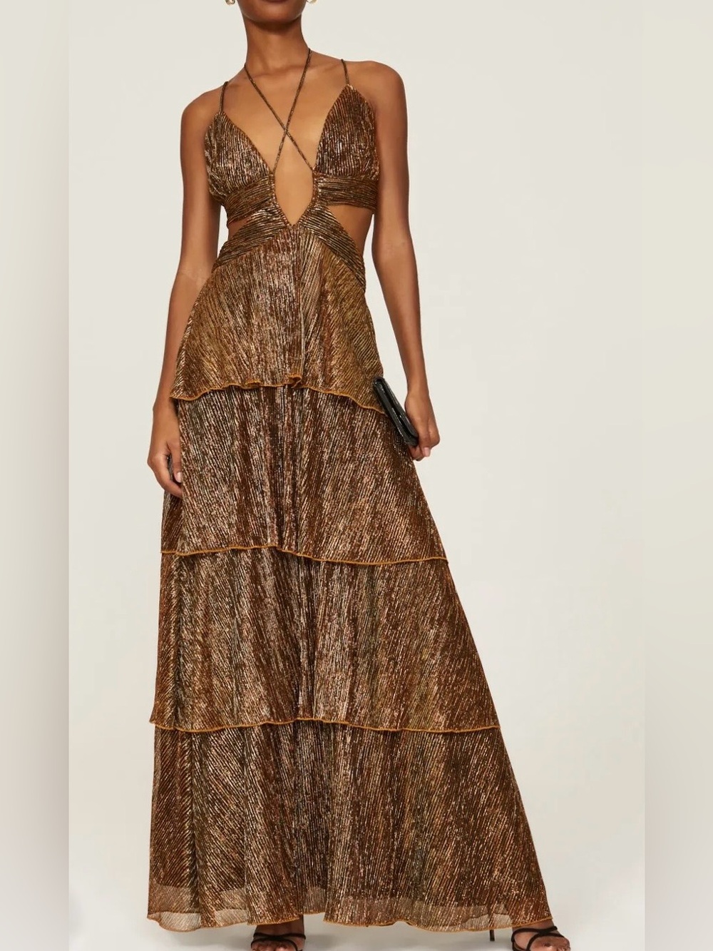 Line + Dot Dress Womens Gold Sonia Gown REVOLVE Open Strappy Stunning Size M New
